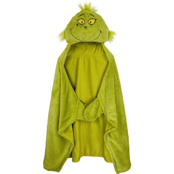 Grinch Hooded Throw Blanket Cape. Costume Halloween Warm Kids One Size - Picture 1 of 11